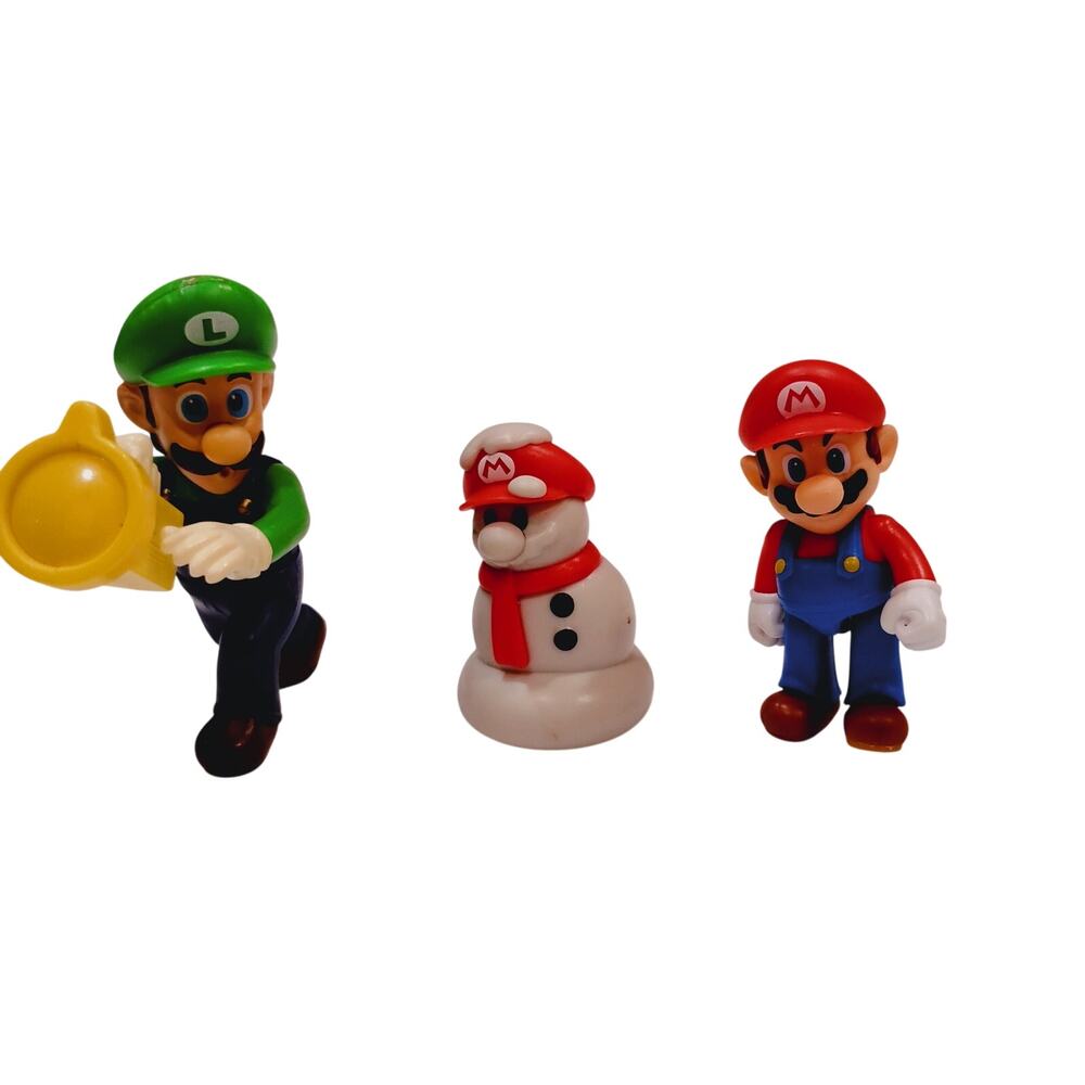 Nintendo Mario Brothers Figures Jakks Pacific Snowman Mario McDonalds Luigi 2-3"